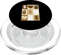 Tan Color Peace Love Money Grid Tan Graphic PopSockets PopGrip para MagSafe
