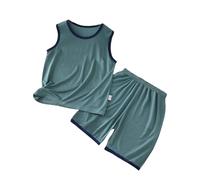 Tan Suite Conjunto de Chaleco y Pantalones Cortos de Verano para niños, Pijamas Holgados Finos sin Mangas para niños y niñas, Ropa de hogar para niños con Cuello Redondo Traje (Dark Green, 6-7 Years)