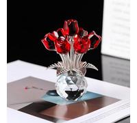 Tanant Figura de Ramo de Rosas de Cristal Rojo con Jarrón, de Flores de Rosas para mamá y Mujer, Flor de Cristal en el Aniversario de San Valentín, Navidad, Adorno Coleccionable,