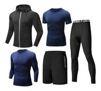 Tancefair Ropa de entrenamiento físico para hombre, pantalones de compresión para correr, camisa de manga corta/larga, conjunto de chaqueta superior, 5 uds