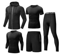 Tancefair Ropa de entrenamiento físico para hombre, pantalones de compresión para correr, camisa de manga corta/larga, conjunto de chaqueta superior, 5 uds