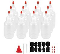 TANCUDER 12PCS Botellas de Condimento de Exprimir 120 ml Botella de Salsa de Plástico con Tapa de Punta Botella Biberón Salsas con 1 Embudo Plegable, 1 Cepillo, 1 Bolígrafo y 18 Etiquetas