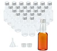 TANCUDER 24 PCS Botellas Vacías para Licor 50ml Botellas de Plástico Vacías para Licor con Tapa Botella de Vino Pequeña Vacia Reutilizables con 1 Embudo Mini Botella para Bodas para Leche Zumo Aceite