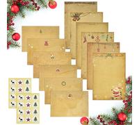 TANCUDER 24 PCS Papel de Cartas de Navidad 24 PCS Sobres Navideños con Etiquetas Navideñas Papel de Papelería Vintage A4 Papel de Carta Vintage con Diseño de Navidad para Escribir Pintar Imprimir