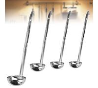 TANCUDER 4PCS Cucharón de Sopa 1/2/3/4oz de Acero Inoxidable Con Mango Largo - Cazo para Servir Salsa y Sopa - Cacillo Esférico para Cocina y Restaurante