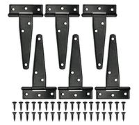 TANCUDER 6PCS Bisagras en T Bisagras Puertas Madera con 36 Tornillos Bisagras Hardware de 4 Pulgadas Bisagras con Revestimiento de Color Negro para puerta de granero, cobertizo, Jardín