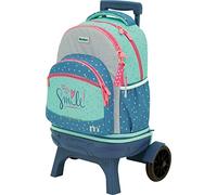 TANDEM Carro Compact Desmontable con Mochila Escolar, 35L, Ruedas Grandes y Silenciosas, 5 Compartimentos, Tirantes Ergonómicos, Asa Acolchada Superior, Bolsillo Lateral para Botella, Colección Smile