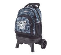 TANDEM Carro Compact Premium Desmontable, Mochila Escolar con Ruedas Grandes y Silenciosas, 35L, 5 Compartimentos, Tirantes Ergonómicos, Bolsillo Lateral para Botella, Asa Acolchada Superior, Rock On