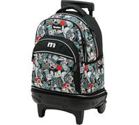 Tandem mochila con ruedas desmontable, carro compacto antivuelco, 35 L, 2 compartimentos amplios, bolsillo frontal con organizador, lateral para botella, tirantes ergonómicos, negro/gris/rojo