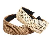 Tandillas de paja para mujeres 2pcs Coffee & beige Dadandas anchas ancianas Boho diaditas fáciles de cabeza para ropa diaria, fotografía, playa, viajes, diademas de briadas para mujeres