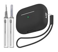 Tandoler Funda compatible con Airpods Pro 2, funda protectora de silicona suave con kit de limpieza y cordón compatible con AirPod Pro de 2ª generación, LED frontal visible, color negro