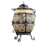 Tandoor - Horno XXXL de arcilla refractaria extragrande de cerámica para carne, pan, pizza y verduras, chimenea de jardín, en juego de estación de barbacoa para jardín y terraza, para ahumar Tanur
