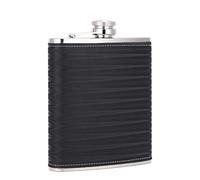 TANEAXON Petaca de Licor de Whisky Negro de Acero Inoxidable Patrón de Negro 3D de Gran Capacidad Para 18 onzas con Cuero Artificial Envuelto