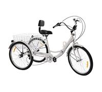 TaNeHaKi 24 pulgadas triciclo adulto bicicleta 3 ruedas adulto triciclo plegable para adultos con cesta de la compra triciclo senior 7 engranajes (blanco)