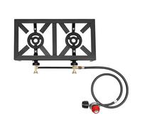 TaNeHaKi Hornillo de gas con 2 fuegos, cocina de gas propano con manguera de compensación de presión, parrilla de gas de mesa para camping, senderismo, camping