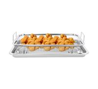 TaNeHaKi Rejilla para barbacoa de acero inoxidable, antiadherente, 32,5 x 24,5 x 5,2 cm, rectangular, con bandeja para hornear, cesta para horno y patatas fritas