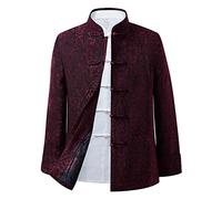 Tang Suit Ropa tradicional china Hombres Chaqueta Trajes asiáticos Papá Cumpleaños Vestido de novia Top Chaqueta de Kung Fu Ropa de Tai Chi Ropa de artes marciales (2XL,Red)