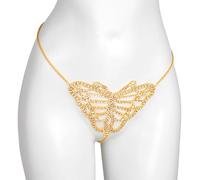 Tanga adornada con cristales de mariposa para mujer, con diamantes de imitación, cadena corporal, joyería para eventos románticos, festivales, ropa interior bordada, talla única, como se describe
