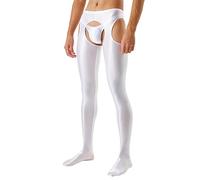 Tanga de encaje para hombre, brillante, sedoso, cuatro lados, mallas huecas para hombre, lencería abierta, talla grande, calzoncillos de elefante para hombre, Blanco, L