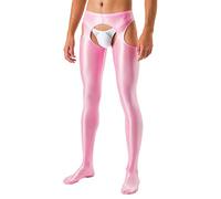 Tanga de encaje para hombre, brillante, sedoso, cuatro lados, mallas huecas para hombre, lencería abierta, talla grande, calzoncillos de elefante para hombre, Rosa., L