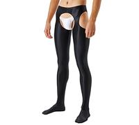 Tanga de encaje para hombre, brillante, sedoso, cuatro lados, mallas huecas para hombre, lencería abierta, talla grande, calzoncillos de elefante para hombre, Negro , M