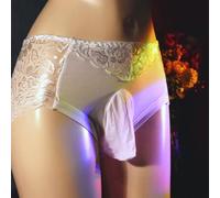 Tanga de Encaje para Hombre Transparente Tanga de Encaje para | Encaje transparente, bugle, sissy, tallas L a 3XL, uso diario o fiesta(White L)