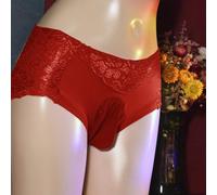 Tanga de Encaje para Hombre Transparente Tanga de Encaje para | Encaje transparente, bugle, sissy, tallas L a 3XL, uso diario o fiesta(Red XL)