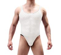 Tanga de malla para hombre sexy calzoncillos gay, ropa interior cómoda, tanga masculina suave, transpirable, erótica, ropa interior deportiva para el día a día 2025, Blanco, L