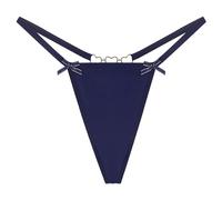 Tanga de mujer europea caliente amor cadena con pajarita baja ropa interior sin costuras, azul, XS
