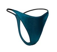 Tanga de seda para mujer, ropa interior sexy con espalda en T con satén suave, Azul turco., XL