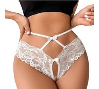Tanga de tanga para mujer, bragas sexys de encaje, ropa interior con entrepierna abierta, bragas grandes tallas grandes bragas hipster suaves flores agujero sexy calzoncillos, Blanco, L