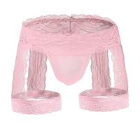 Tanga Encaje Sexy Hombre Calzoncillos Bóxer Sissy, Bikini Slips Transparente Ligas,Ropa Interior Elástica,Thong Transpirable Hueca,Bragas Pantalones Suspensorio Talle Bajo Lencería Clubwear (Rosa)