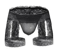 Tanga Encaje Sexy Hombre Calzoncillos Bóxer Sissy, Bikini Slips Transparente Ligas,Ropa Interior Elástica,Thong Transpirable Hueca,Bragas Pantalones Suspensorio Talle Bajo Lencería Clubwear (Negro)