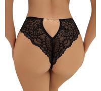 Tanga Encaje Sexy Mujer Bragas Suave Braguitas Culotte Ahuecadas La Espalda Ropa Interior Transparentes Cintura Baja Unidas Anillo Corazón Thong Calientes Lencería Elástica Slip Hipster (Negro, L)