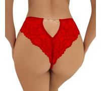 Tanga Encaje Sexy Mujer Bragas Suave Braguitas Culotte Ahuecadas La Espalda Ropa Interior Transparentes Cintura Baja Unidas Anillo Corazón Thong Calientes Lencería Elástica Slip Hipster (Rojo, XL)
