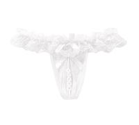 Tanga genérica para mujer, encaje rojo abierto, bragas seductoras, perlas de masaje, lencería erótica transparente, ropa interior sensual para mujeres, regalo íntimo para veladas románticas, blanco, L