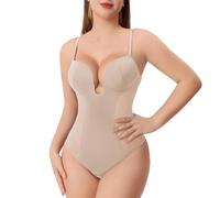 Tanga Moldeadora para Mujer, Fajas para Abdomen, Control de Abdomen, Espalda Baja, Escote en U, Espalda Descubierta, Brasier Moldeador de Cuerpo con Entrepierna Abierta, Beige, M
