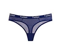 Tanga para mujer, de cintura alta, ropa interior de malla, cómoda tanga de encaje para mujer, azul oscuro, L
