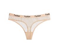 Tanga para mujer, de cintura alta, ropa interior de malla, cómoda tanga de encaje para mujer, beige, M