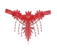 Tanga Sin Costuras Bragas Ligeras de Lujo con borlas, Tanga para Mujer, Bordado, Puede Jugar con Cuentas, Bragas Sexis con Abierta Bikini Tanga Mujer Sexy HiloTanga Encaje Pack (Red, One Size)