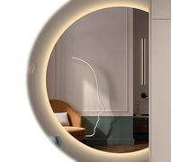 Tangaozu Home Decor Espejo de pared iluminado, antivaho, 100 cm, media luna, retroiluminación LED, 3 colores de luz, espejo de maquillaje regulable, tocador, corte izquierdo/derecho, espejo de cu