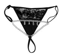 Tangas personalizadas con cadena de cintura sexy para mujer, tanga personalizada con nombre, ropa interior personalizada, regalo para ella, Cadena triángulo negro de encaje, Talla única