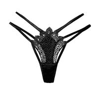 Tangas sexy de encaje para mujer, calzoncillos de cintura baja, entrepierna abierta, tanga en V, perspectiva, bragas con cuentas, flores, arcos, ropa interior erótica, Negro , Talla única