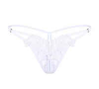 Tangas Sin Costuras Mujer Bragas Bordadas Huecas para Mujer, Bragas Sexis de Cintura con Tanga y Abertura Lateral, Bragas elásticas Tanga Sin Costuras Mujer Tangas De HiloSexy (White, One Size)