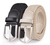 TANGCHAO Cinturones Hombre/Mujer Pack de 2, Elásticos Trenzados Sin Agujeros, Cinturon Elastico Hombre, Múltiples Colores Versátiles