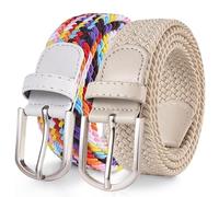 TANGCHAO Cinturones Hombre/Mujer Pack de 2, Elásticos Trenzados Sin Agujeros, Cinturon Elastico Hombre, Múltiples Colores Versátiles