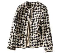 TangDao Chaqueta bouclé para Mujer Elegante Chaquetas de Traje y Blazer de Otoño/Invierno con Estampado de Pata de Gallo (FR/ES, Letras, L, Regular, Regular, Estándar, Negro)
