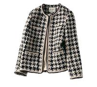 TangDao Chaqueta bouclé para Mujer Elegante Chaquetas de Traje y Blazer de Otoño/Invierno con Estampado de Pata de Gallo (FR/ES, Letras, XL, Regular, Regular, Estándar, Negro (Más grueso))