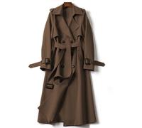 TangDao Gabardina de solapa para mujer Abrigo largo casual cruzado Chaqueta lisa de otoño para mujer primavera (FR/ES, Letras, M, Regular, Regular, Marrón oscuro)