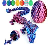 Tangdudu 8.5cm Dragón Impreso en 3D, Juego de Huevo de Dragón, Juguete Fidget de Dragón, Huevos de Pascua, Articulaciones Flexibles, Decoración del Hogar, Juguete de Escritorio (Púrpura)